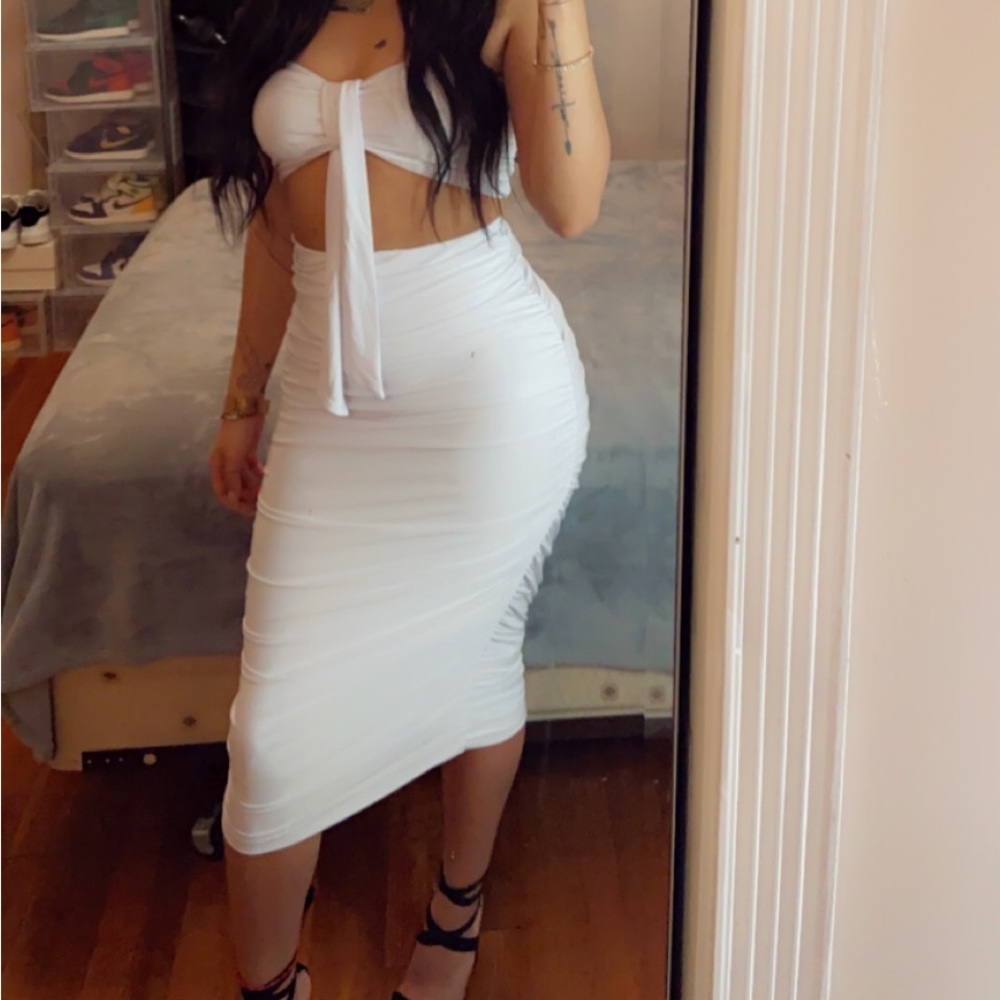 White skirt.